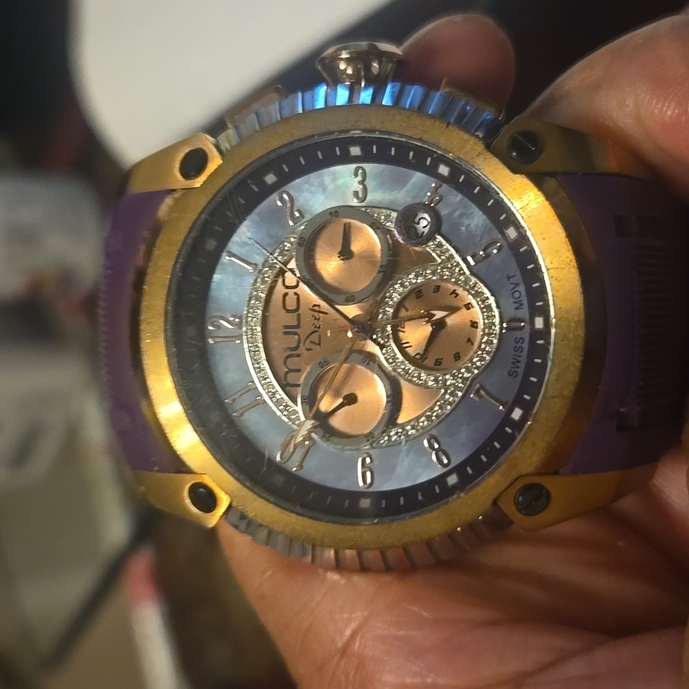 Luxury Goldtone and Purple/Burgundy Watch With New Battery, Retail over $500.00